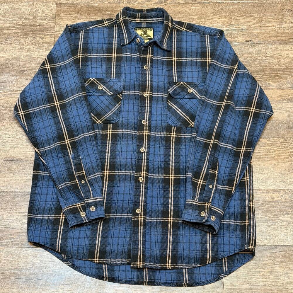 Field & Stream Flannel Shirt Mens Large Tall Blue Black Plaid Cotton Heavyweight